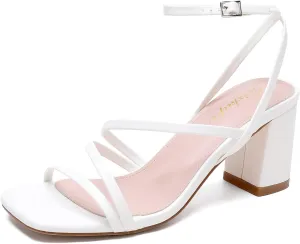 Strappy Heels for Women Square Toe Low Chunky Block Heels Dress Shoes Open Toe Heeled Sandals