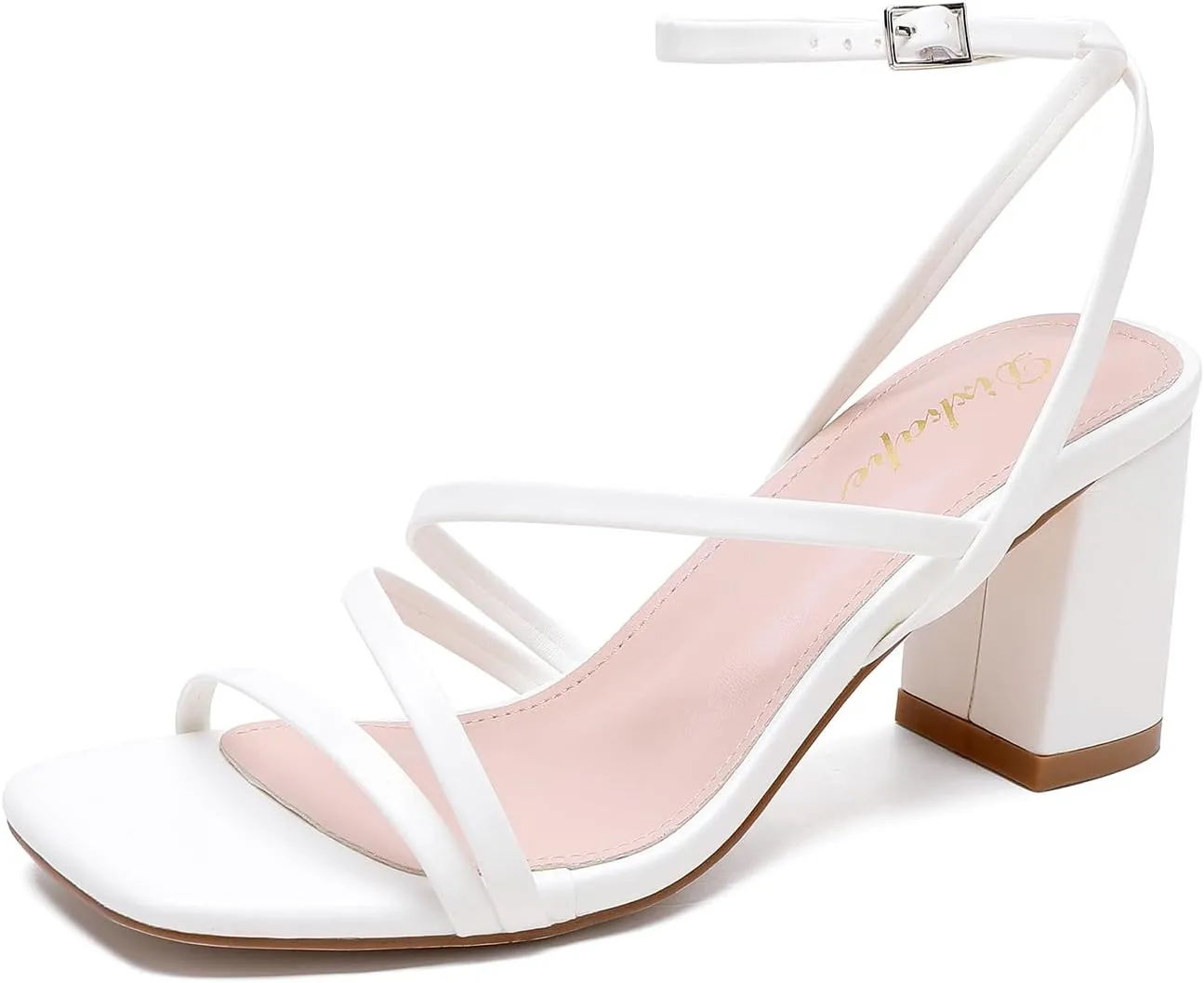 Strappy Heels for Women Square Toe Low Chunky Block Heels Dress Shoes Open Toe Heeled Sandals