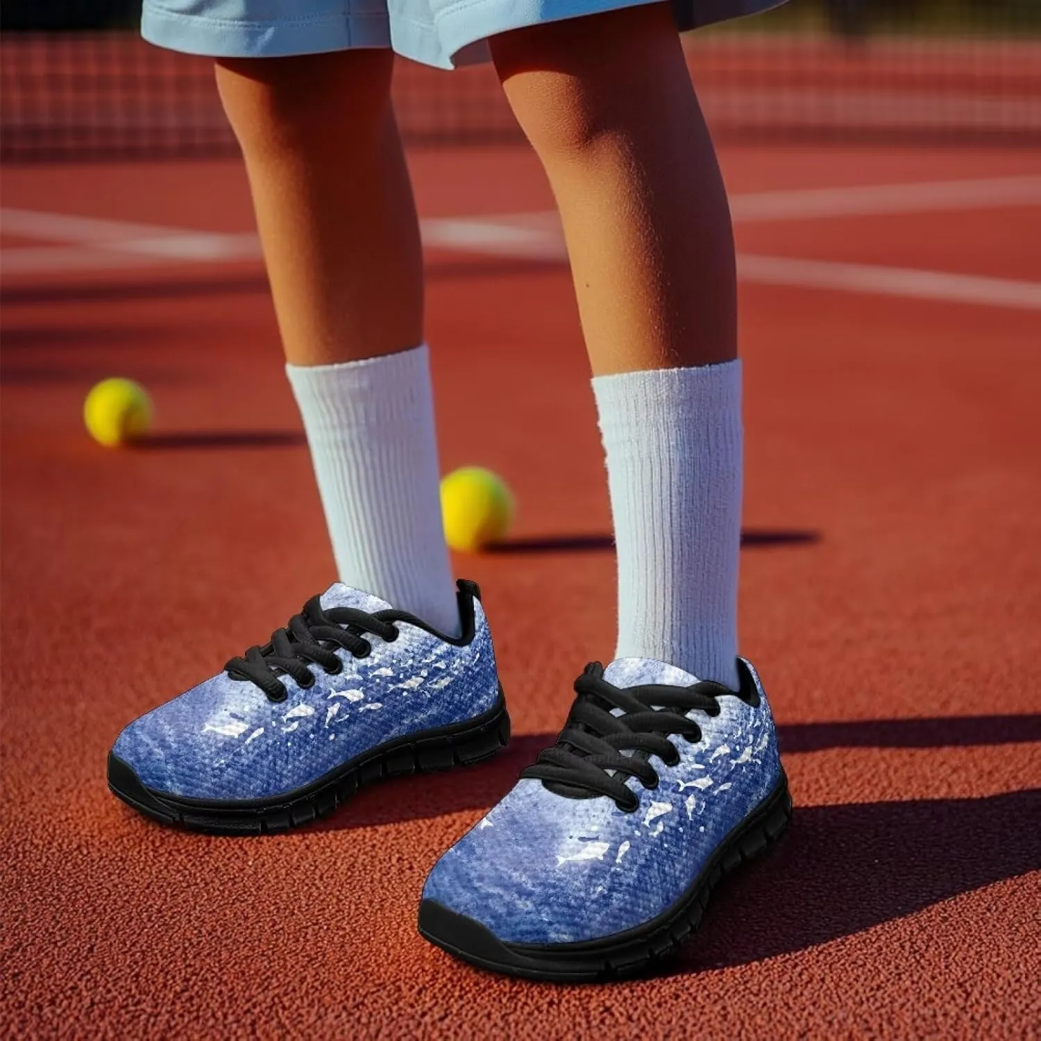 Stylish Breathable Tennis Sneakers Indoor Anti-Skid Shoes for Boys Girls Lightweight Cozy Rubber Sole Anti-Skid Shoes for Travel US Little Kid 11-13 Big Kid 1-5 Black Sole