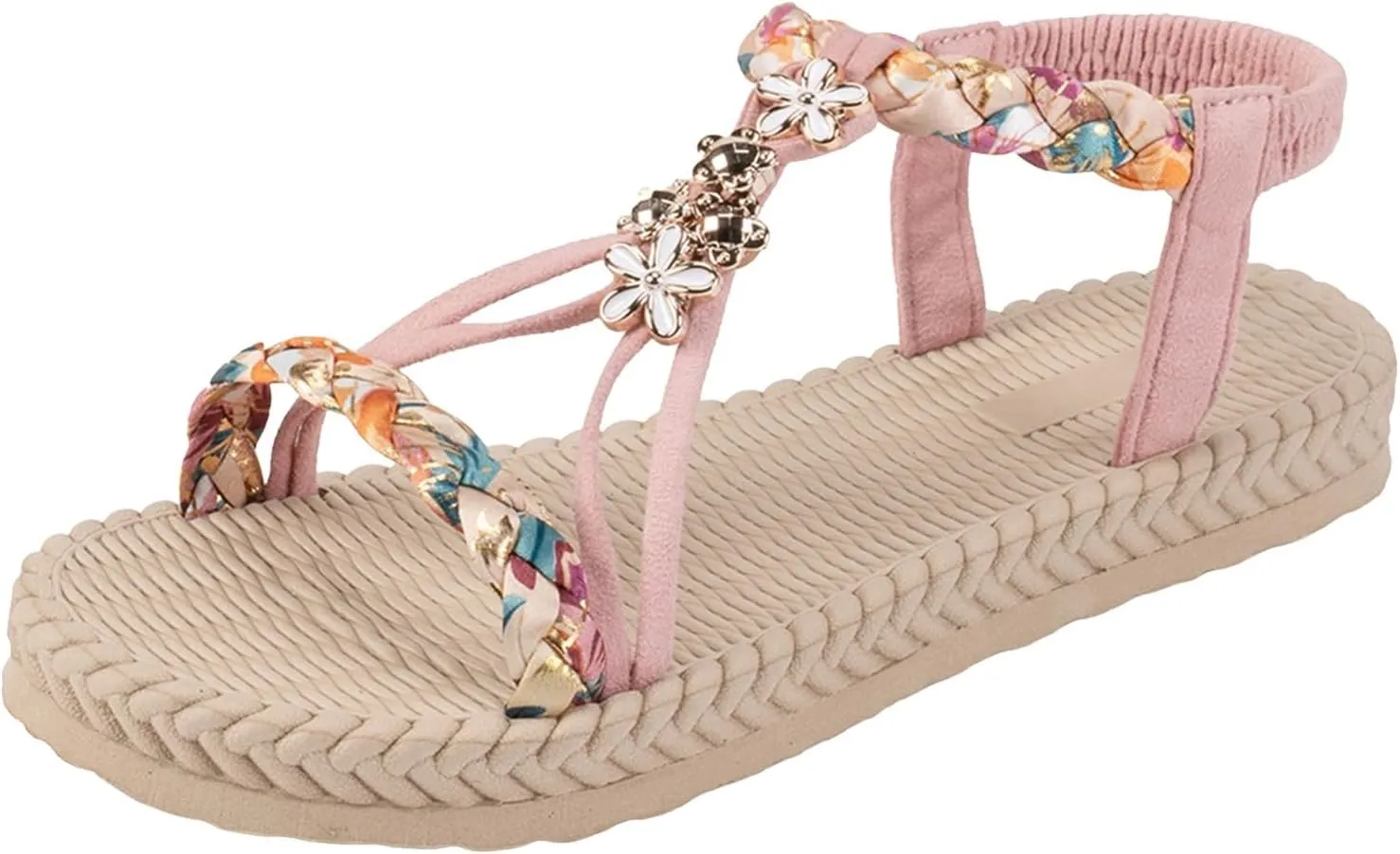 Summer Sandals for Women 2025 Trendy Womens Low Wedge Heels Sandal Platform Dressy Comfort Walking Non Slip Casual Beach Shoes Ankle Elastic Bohemian Woven Shoe