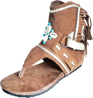 Summer Tassel Sandals for Women Gladiator Flip Flops Beach Flat Sandals Retro Bohemian Dressy Ankle Boots