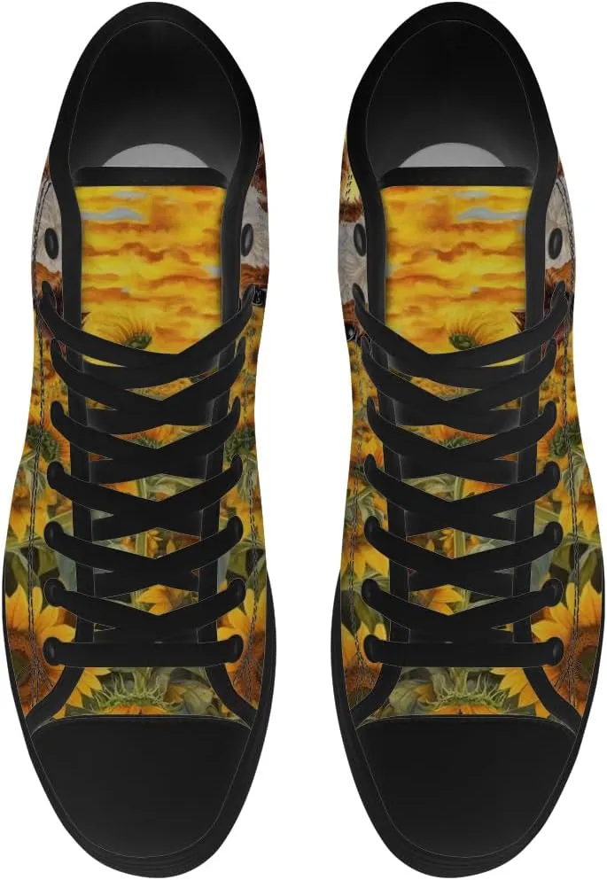 Sunflower High Tops Canvas Shoes for Men Women Animal High Top Sneakers Lace Up Casual Shoes Gifts for Girls Boys