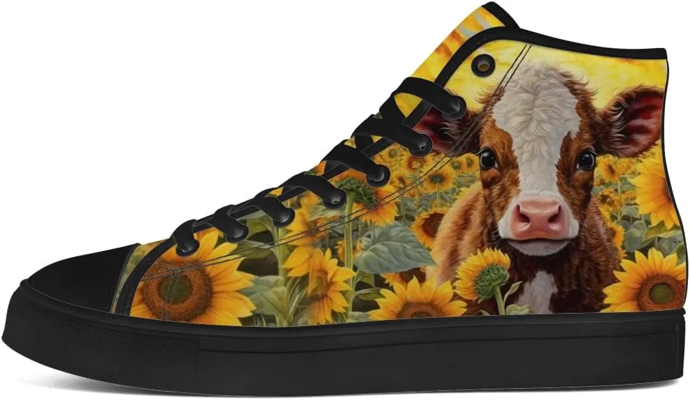 Sunflower High Tops Canvas Shoes for Men Women Animal High Top Sneakers Lace Up Casual Shoes Gifts for Girls Boys