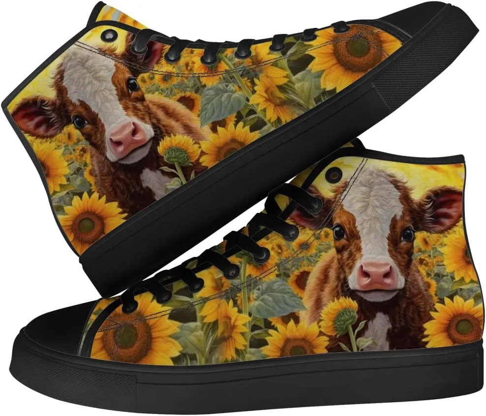Sunflower High Tops Canvas Shoes for Men Women Animal High Top Sneakers Lace Up Casual Shoes Gifts for Girls Boys