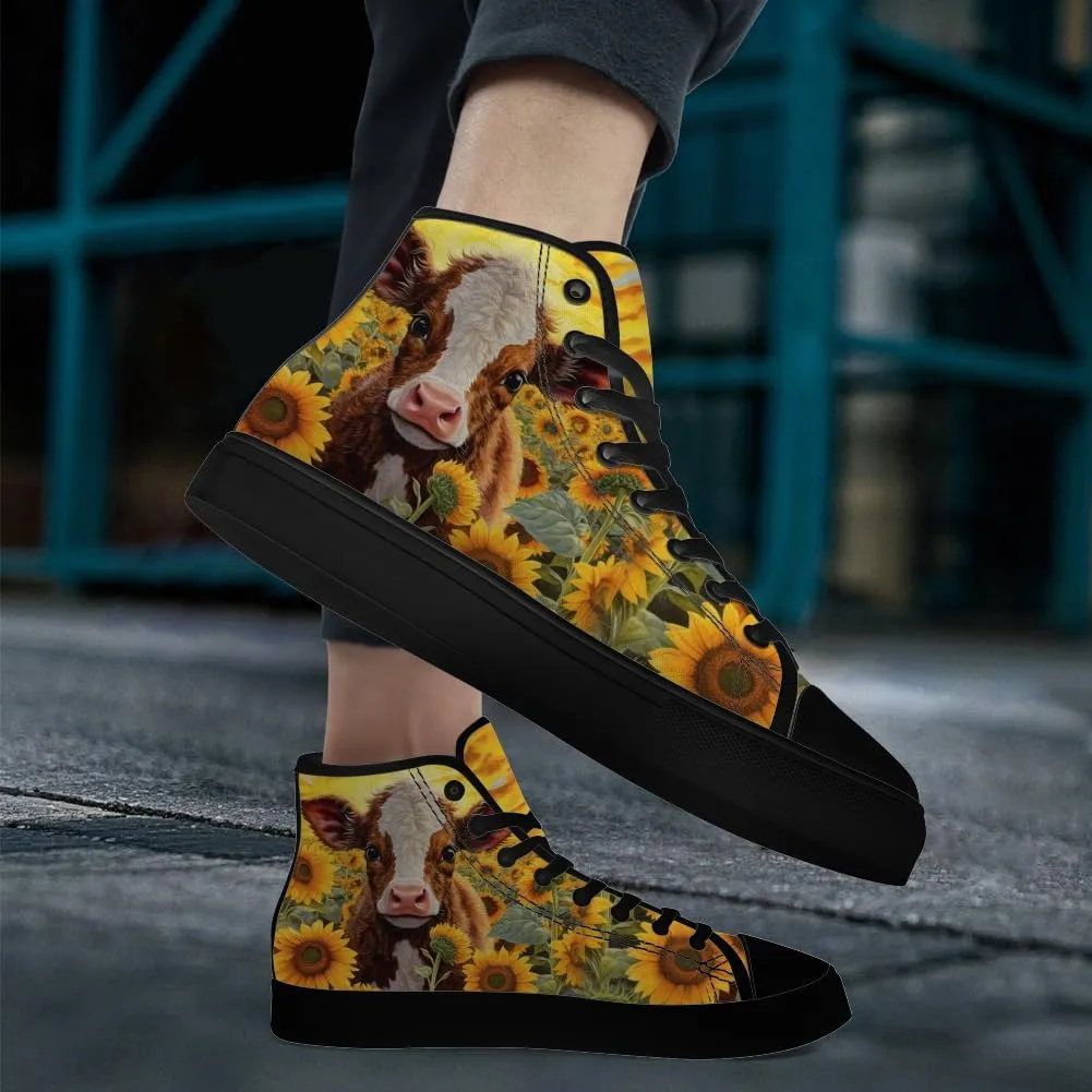 Sunflower High Tops Canvas Shoes for Men Women Animal High Top Sneakers Lace Up Casual Shoes Gifts for Girls Boys