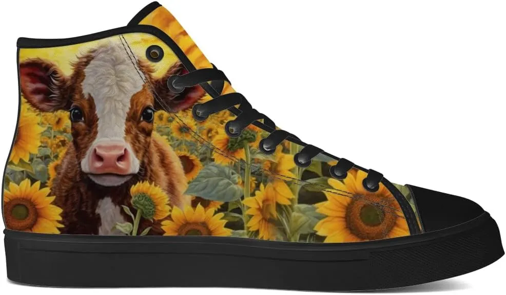 Sunflower High Tops Canvas Shoes for Men Women Animal High Top Sneakers Lace Up Casual Shoes Gifts for Girls Boys