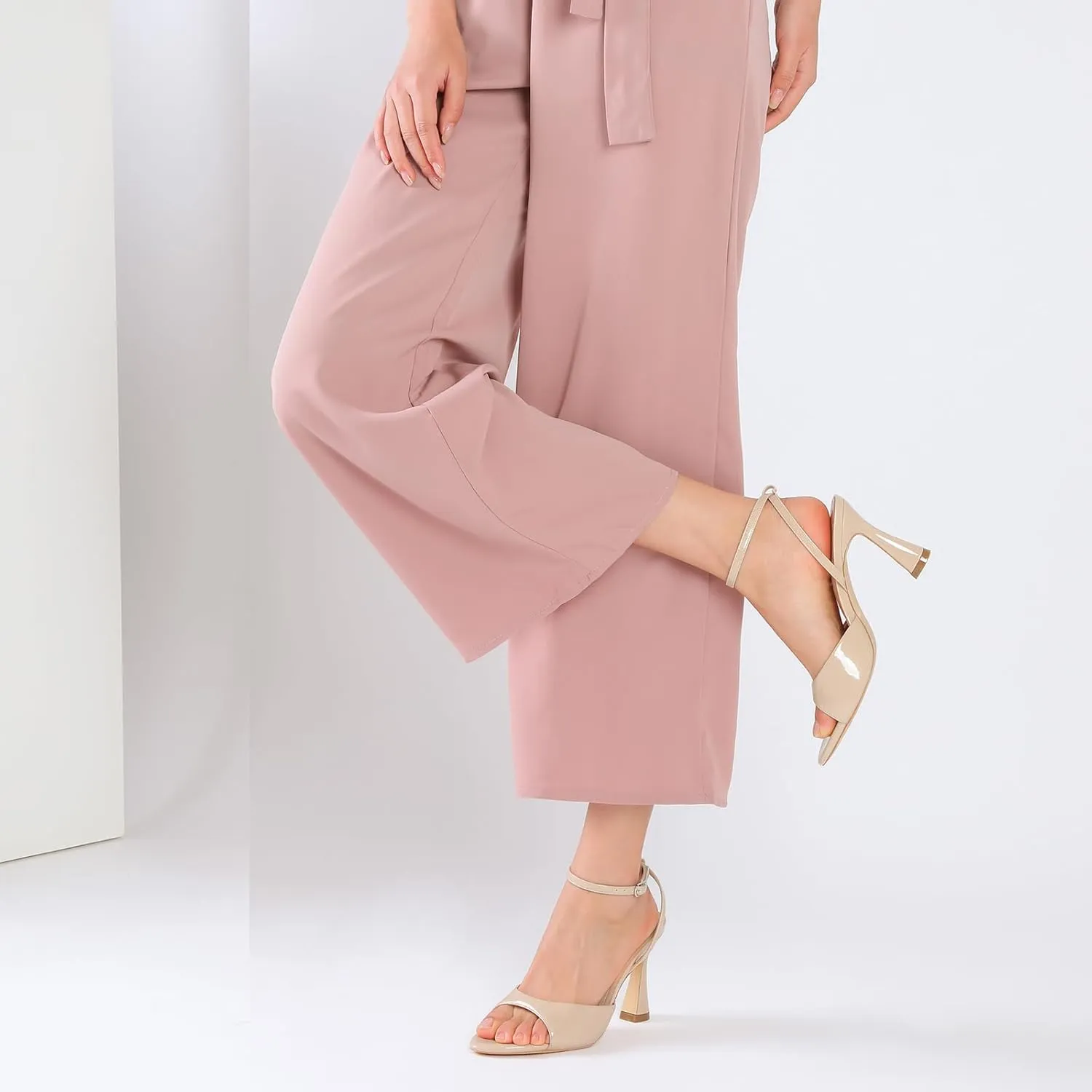 Susanny High Heels for Women Pointed Open Toe Strappy Chunky Block Heels Ankle Strap Stiletto Kitten Heeled Sandals Wedding Bridal Party Prom Sexy Dress Shoes