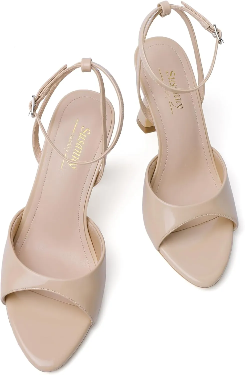 Susanny High Heels for Women Pointed Open Toe Strappy Chunky Block Heels Ankle Strap Stiletto Kitten Heeled Sandals Wedding Bridal Party Prom Sexy Dress Shoes