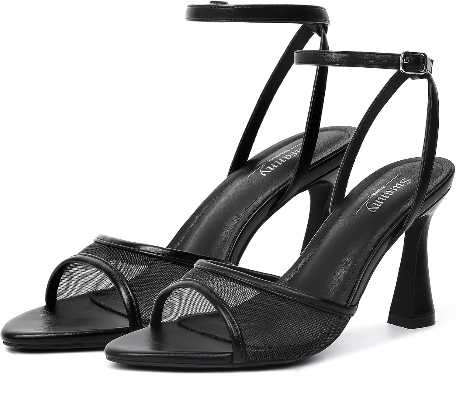 Susanny High Heels for Women Pointed Open Toe Strappy Chunky Block Heels Ankle Strap Stiletto Kitten Heeled Sandals Wedding Bridal Party Prom Sexy Dress Shoes