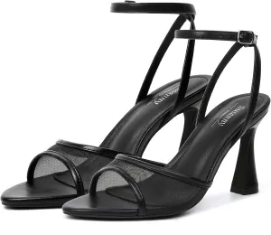Susanny High Heels for Women Pointed Open Toe Strappy Chunky Block Heels Ankle Strap Stiletto Kitten Heeled Sandals Wedding Bridal Party Prom Sexy Dress Shoes