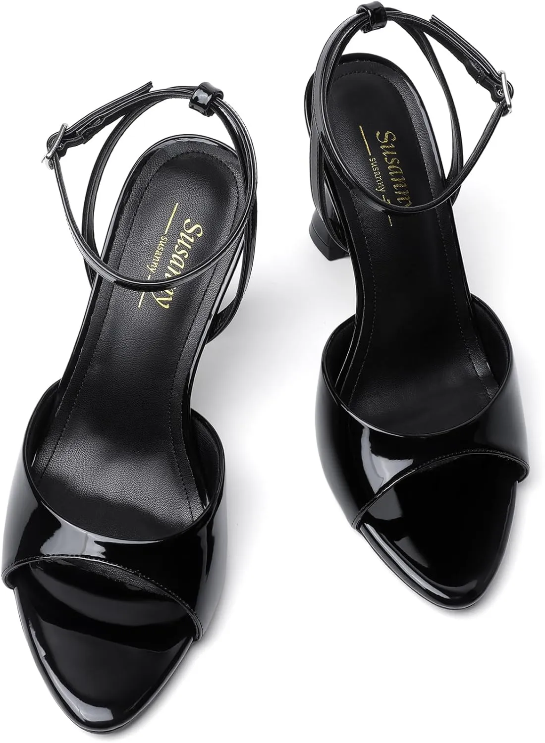 Susanny High Heels for Women Pointed Open Toe Strappy Chunky Block Heels Ankle Strap Stiletto Kitten Heeled Sandals Wedding Bridal Party Prom Sexy Dress Shoes