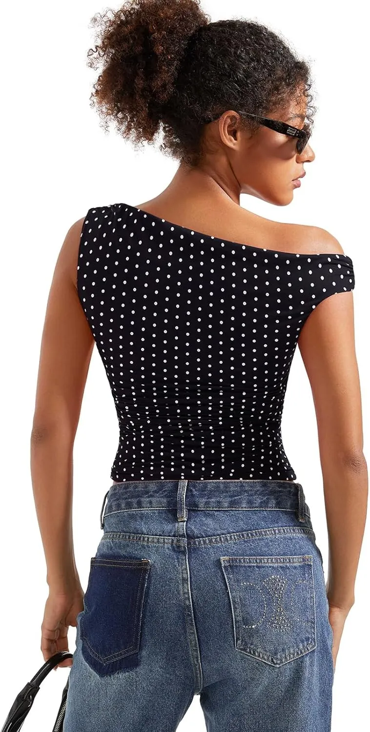 SUUKSESS Women Off Shoulder Tops Sleeveless Shirts Y2K Going Out Crop Tank Top