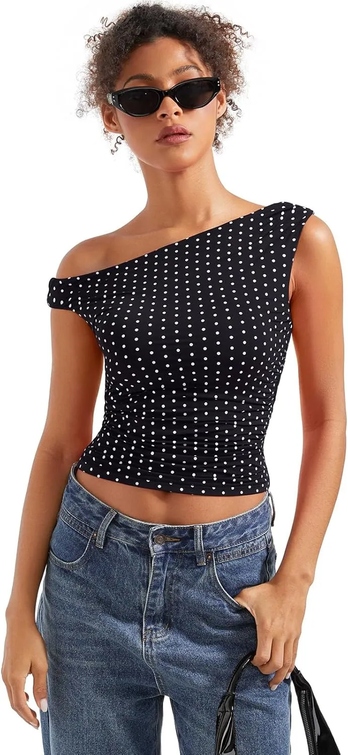SUUKSESS Women Off Shoulder Tops Sleeveless Shirts Y2K Going Out Crop Tank Top
