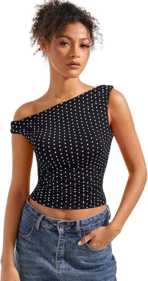 SUUKSESS Women Off Shoulder Tops Sleeveless Shirts Y2K Going Out Crop Tank Top