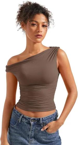 SUUKSESS Women Off Shoulder Tops Sleeveless Shirts Y2K Going Out Crop Tank Top