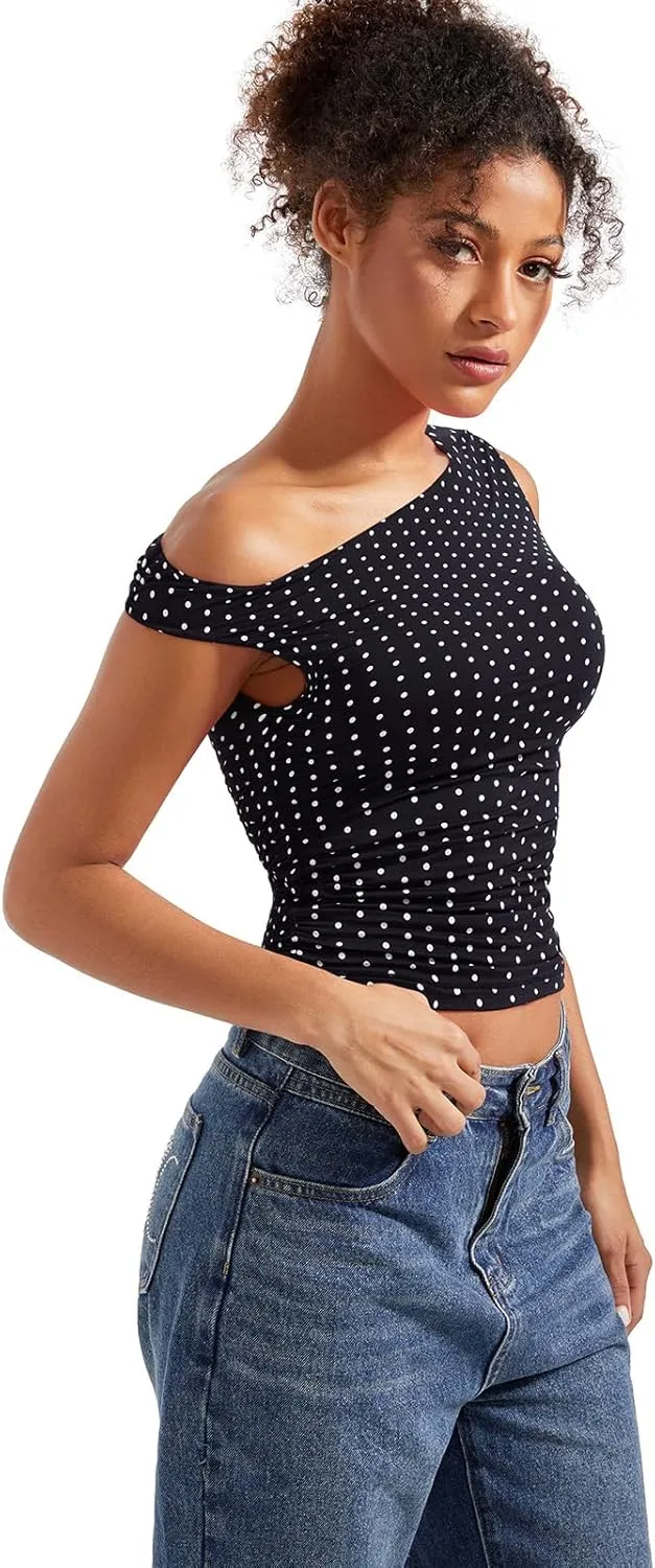 SUUKSESS Women Off Shoulder Tops Sleeveless Shirts Y2K Going Out Crop Tank Top