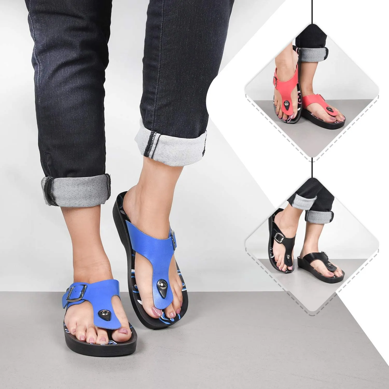 T-Bar Buckle Strap Sandals Flip Flop Slides for Women