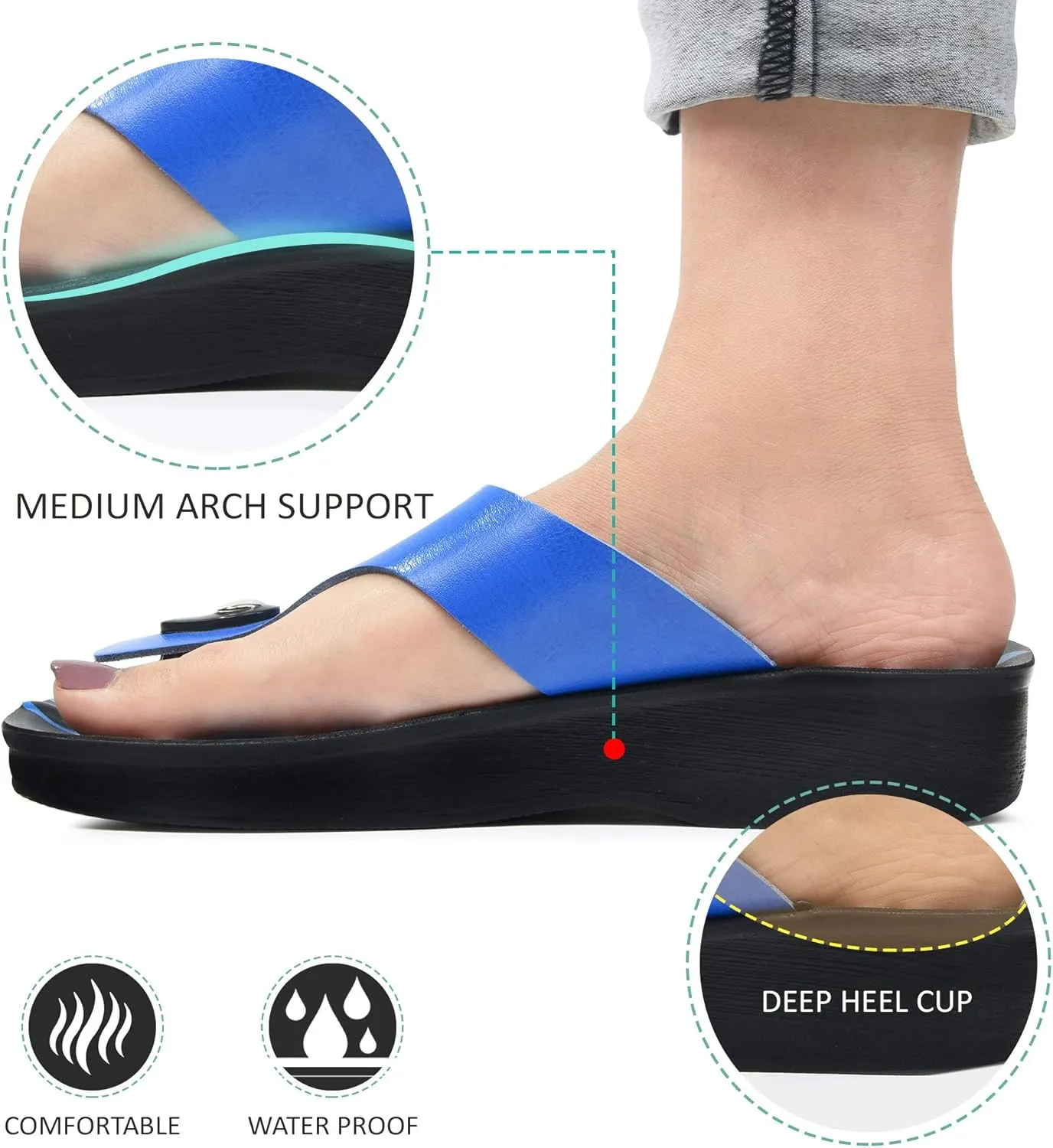 T-Bar Buckle Strap Sandals Flip Flop Slides for Women