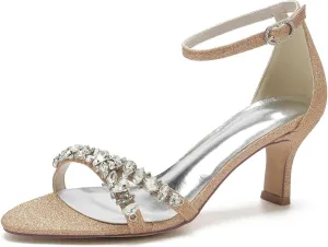 TarfiC Women's High Heel Pumps Rhinestone Open Toe Round Toe Frosted Buckle Mary Jane Low Heel Classic Party Wedding Dress Pump Shoes