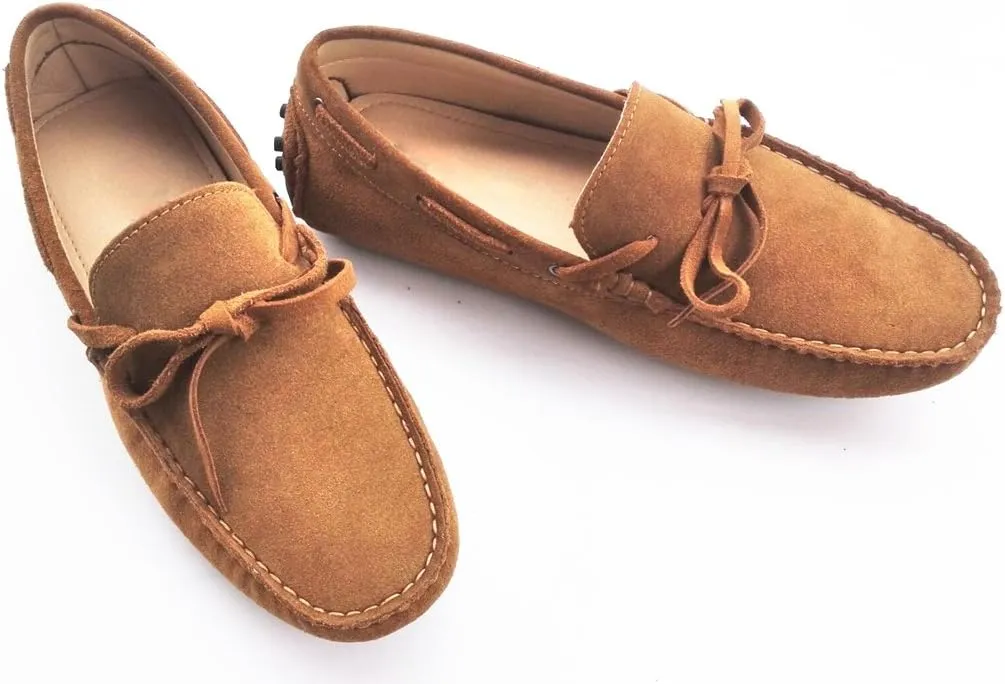 TDA Men's New Knot Suede Driving Loafers Penny Boat Shoes