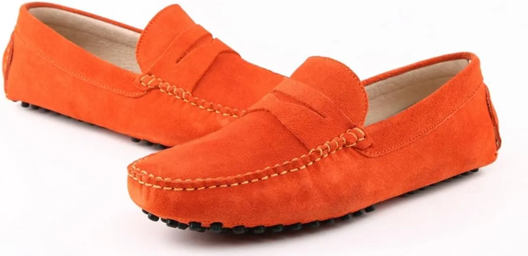 TDA Men's Stripe Multi Color Hot Suede Moccasin Loafers Boat Shoes