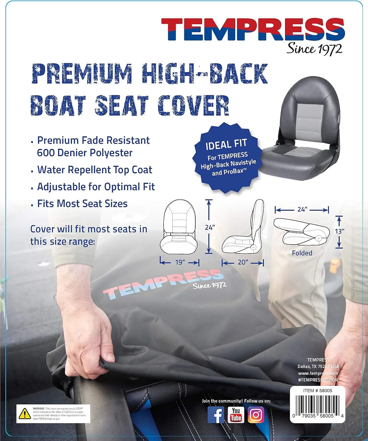 Tempress Water Resistant Protective Boat Seat Cover for Fishing Chair