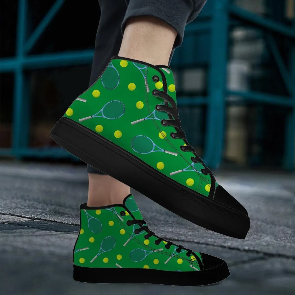 Tennis Ball Shoes High Top Canvas Sneakers Lace Up Casual Walking Shoes for Men Women