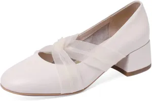 TinaCus Genuine Leather Women's Handmade Chunky Heel Round Toe Pumps Shoes