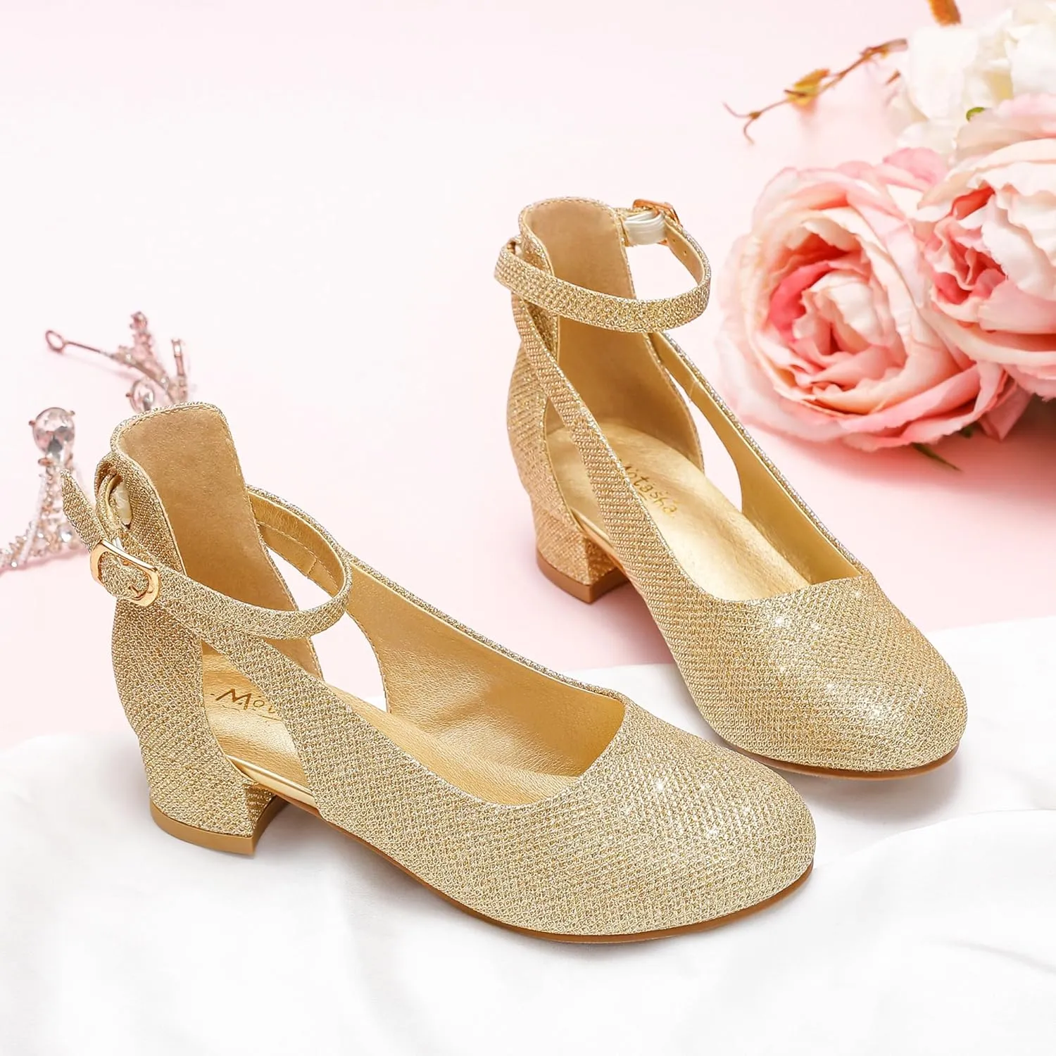 Toddler Girls Dress Shoes Flower Princess Shoes Girls Pump Low Heels Party Wedding for Little Big Kid