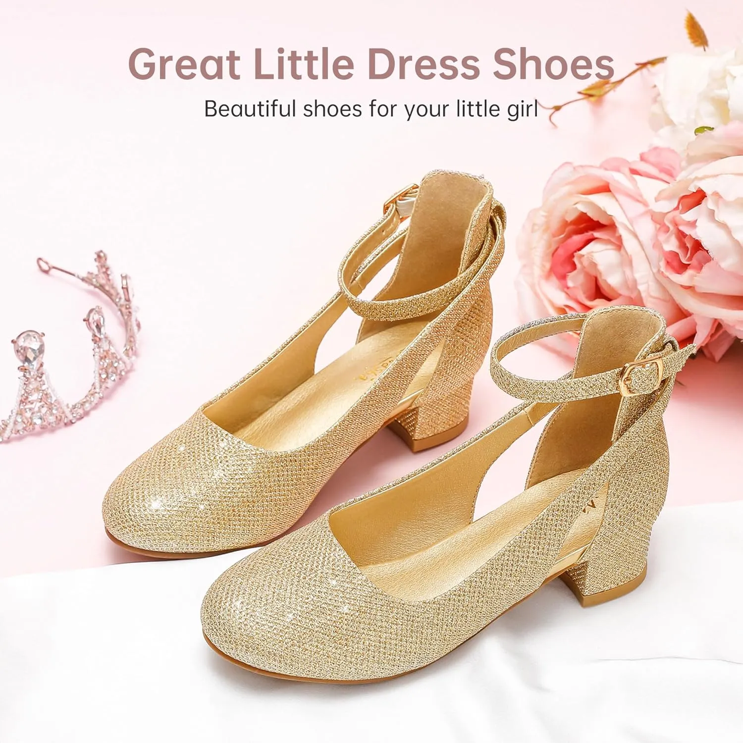Toddler Girls Dress Shoes Flower Princess Shoes Girls Pump Low Heels Party Wedding for Little Big Kid