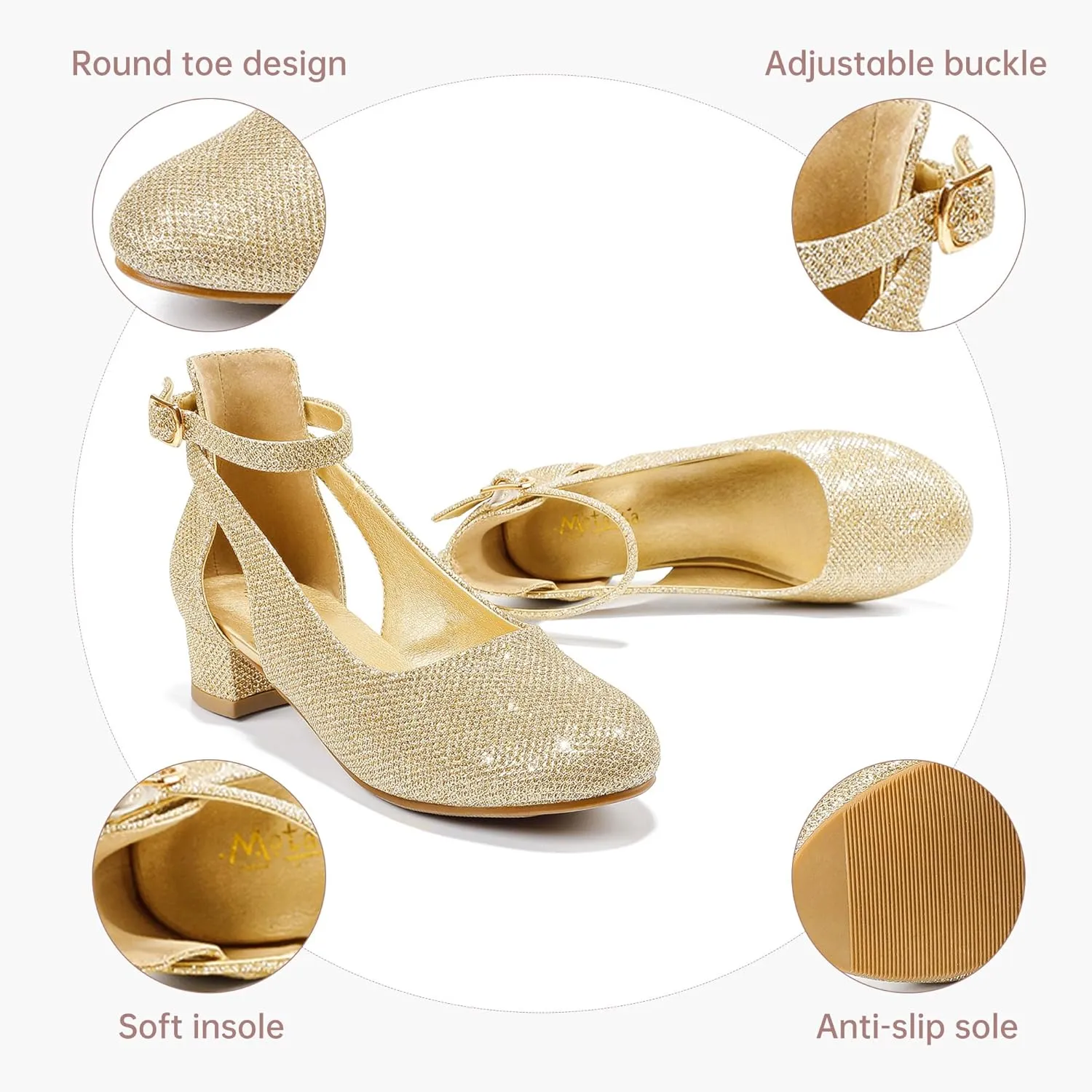Toddler Girls Dress Shoes Flower Princess Shoes Girls Pump Low Heels Party Wedding for Little Big Kid