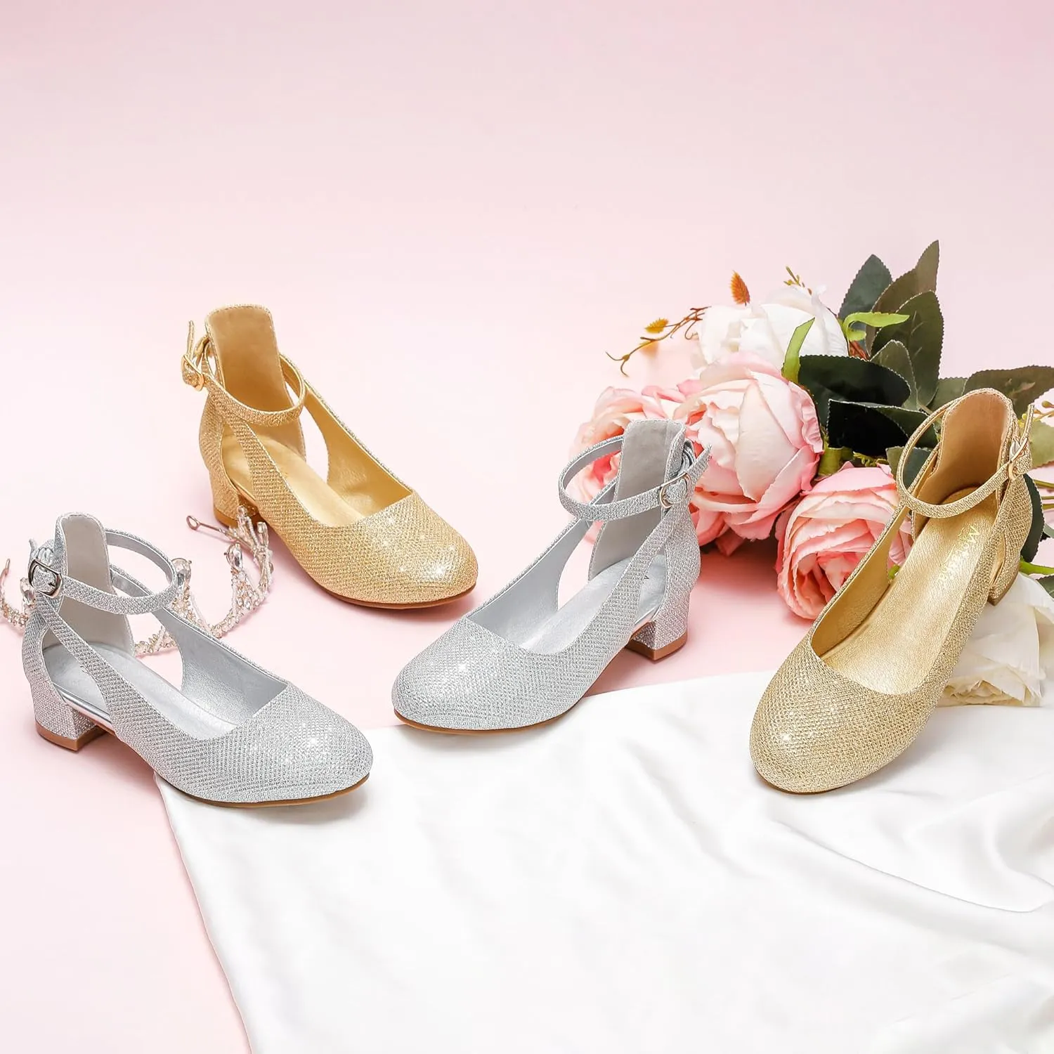 Toddler Girls Dress Shoes Flower Princess Shoes Girls Pump Low Heels Party Wedding for Little Big Kid
