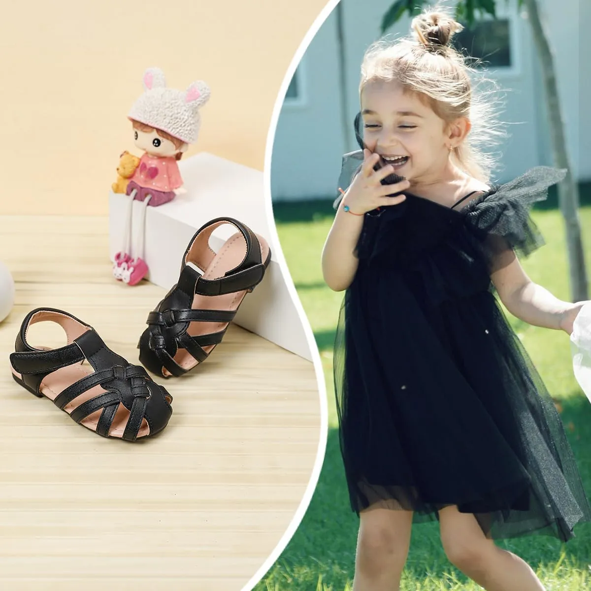Toddler Girls Sandals Closed Toe Dress Flat Shoes Summer Sandals for Baby Little Kids Girl