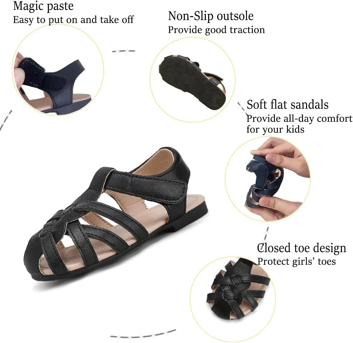 Toddler Girls Sandals Closed Toe Dress Flat Shoes Summer Sandals for Baby Little Kids Girl