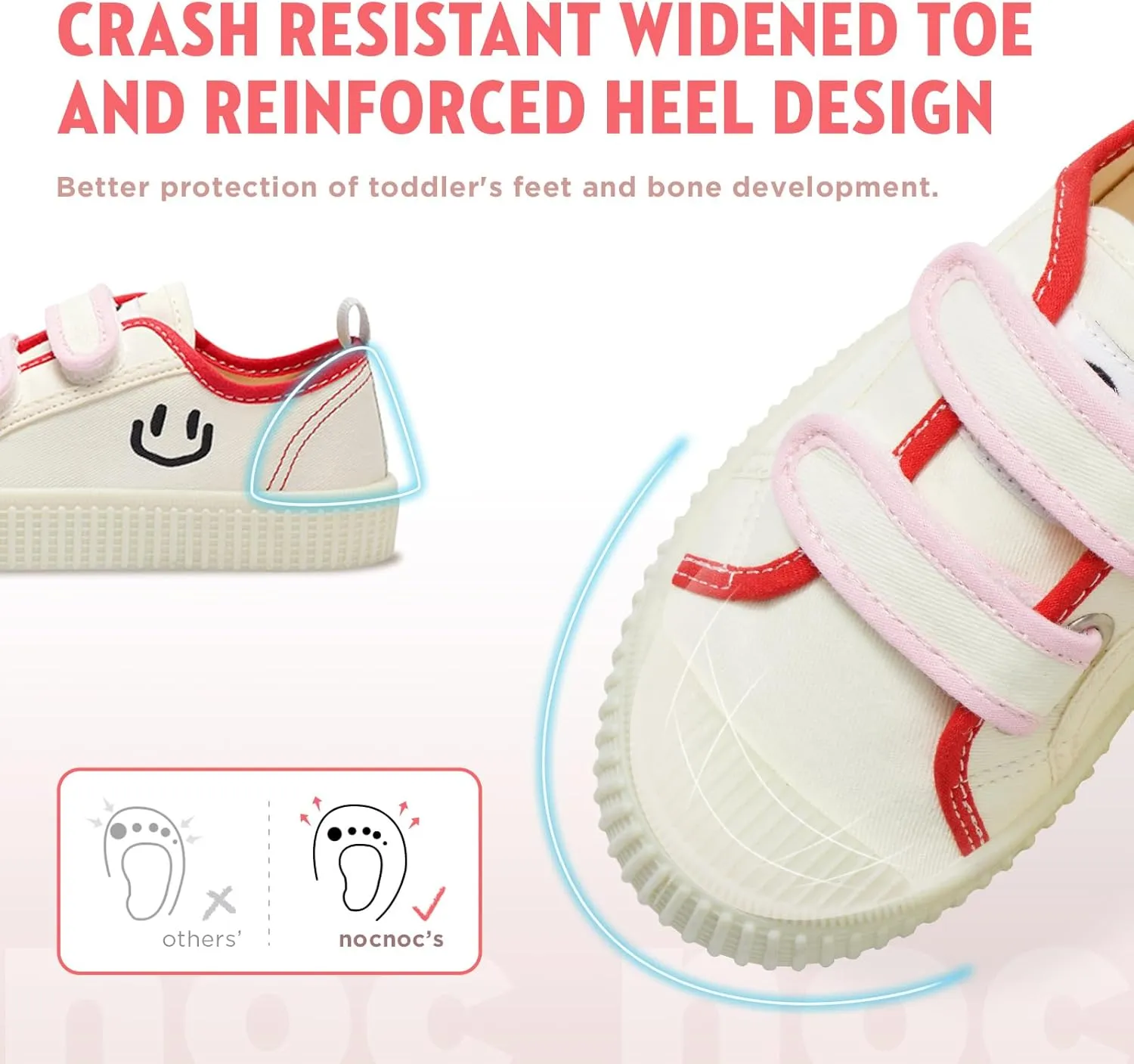 Toddler Shoes for Boys & Girls, Canvas Dual Hook and Loops Sneakers with Candy-Colored Sole