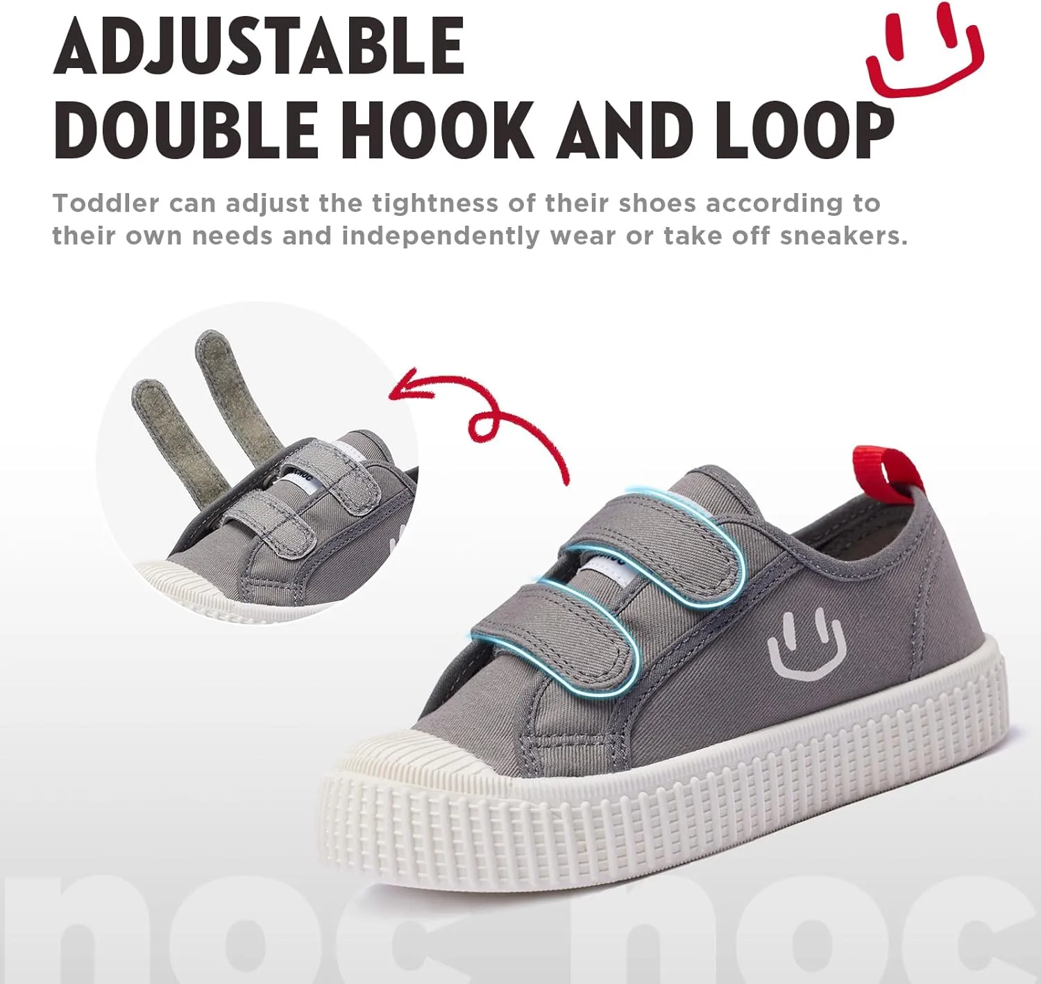 Toddler Shoes for Boys & Girls, Canvas Dual Hook and Loops Sneakers with Candy-Colored Sole