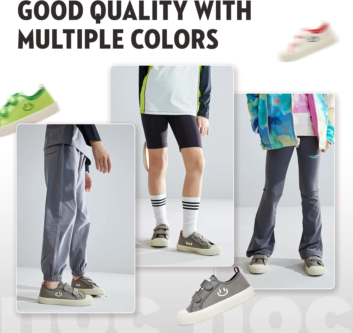 Toddler Shoes for Boys & Girls, Canvas Dual Hook and Loops Sneakers with Candy-Colored Sole
