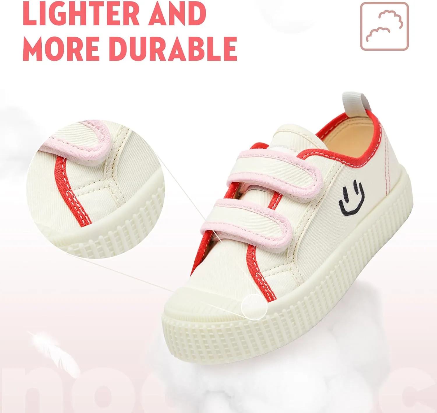 Toddler Shoes for Boys & Girls, Canvas Dual Hook and Loops Sneakers with Candy-Colored Sole