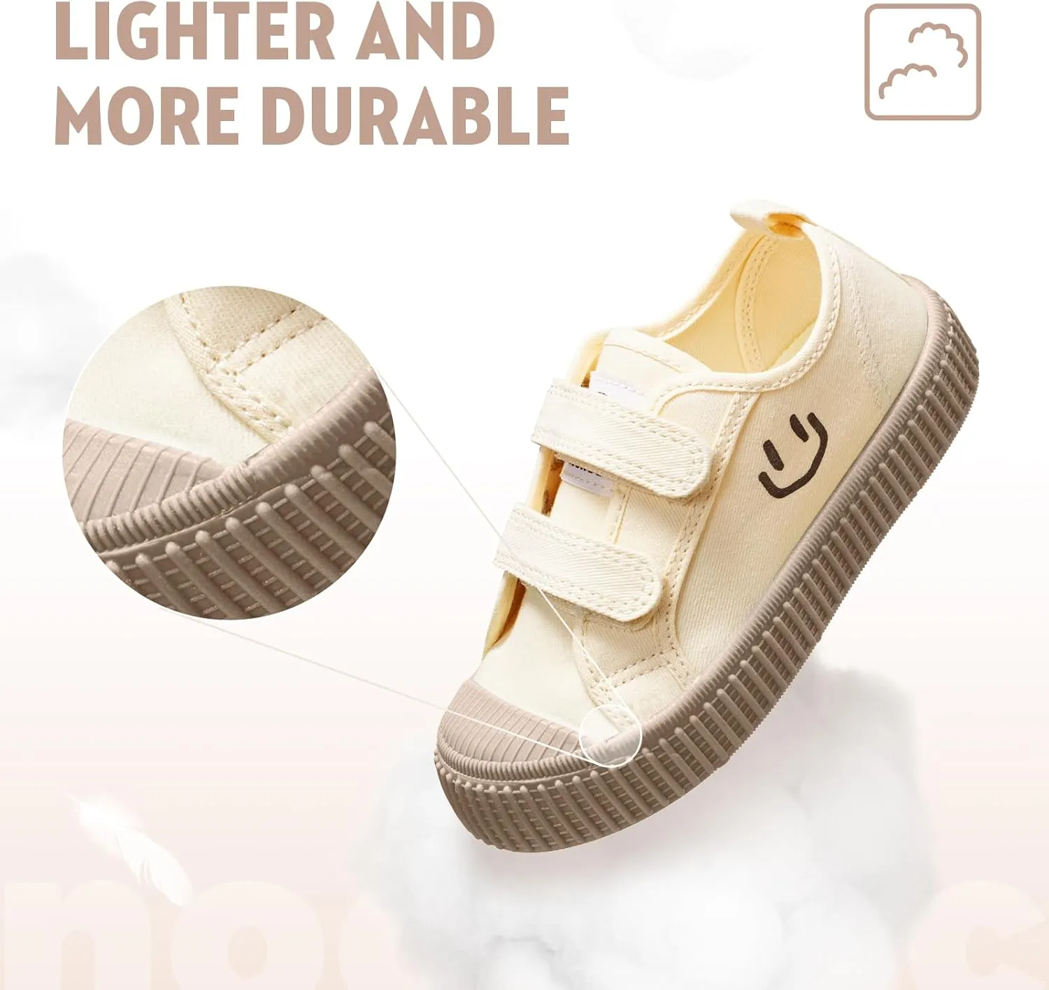 Toddler Shoes for Boys & Girls, Canvas Dual Hook and Loops Sneakers with Candy-Colored Sole