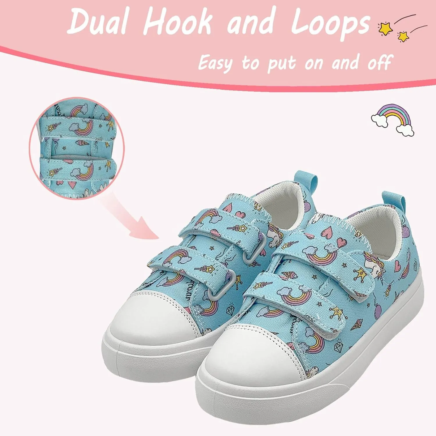 Toddler Shoes for Boys and Girls Kids Comfortable Breathable Non-Slip Canvas Sneakers with Dual Hook and Loops