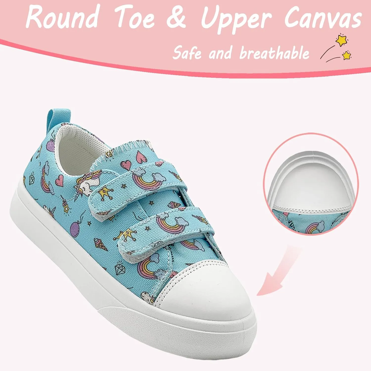 Toddler Shoes for Boys and Girls Kids Comfortable Breathable Non-Slip Canvas Sneakers with Dual Hook and Loops