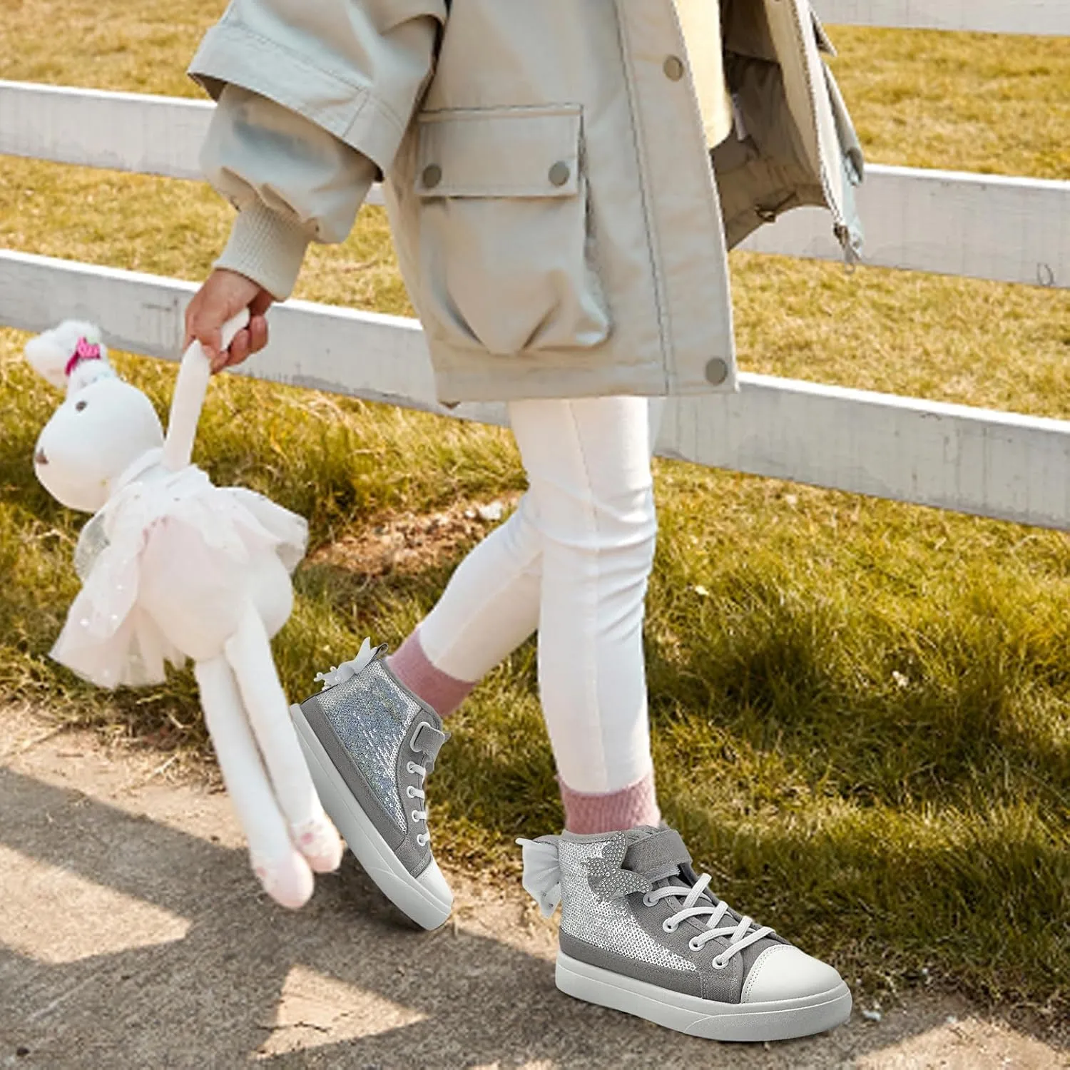 Toddler Sneakers for Girls Boys Canvas High Top Kids Fashion Sparkle Sequins Bow Shoes Running Walking Casual Shoes