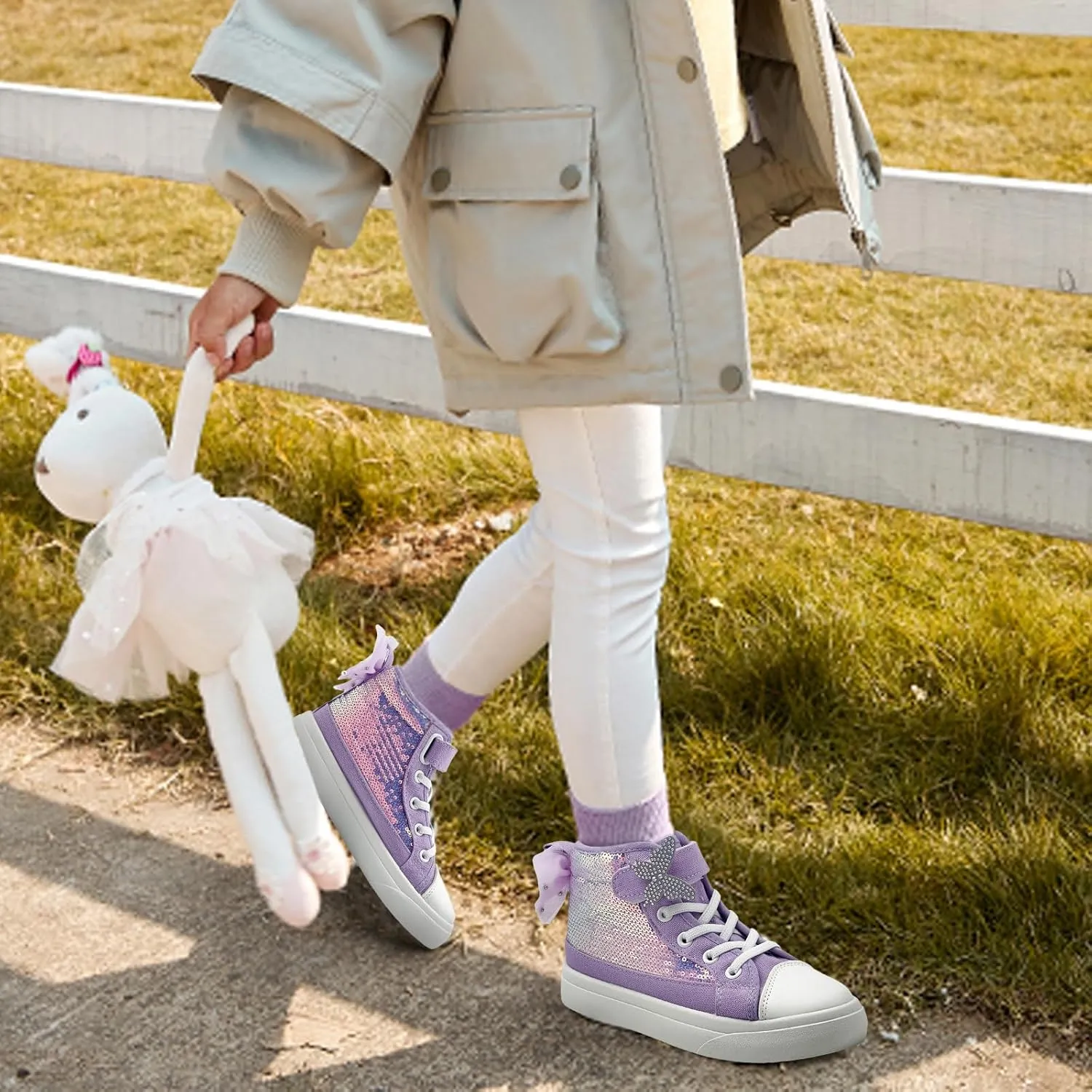 Toddler Sneakers for Girls Boys Canvas High Top Kids Fashion Sparkle Sequins Bow Shoes Running Walking Casual Shoes