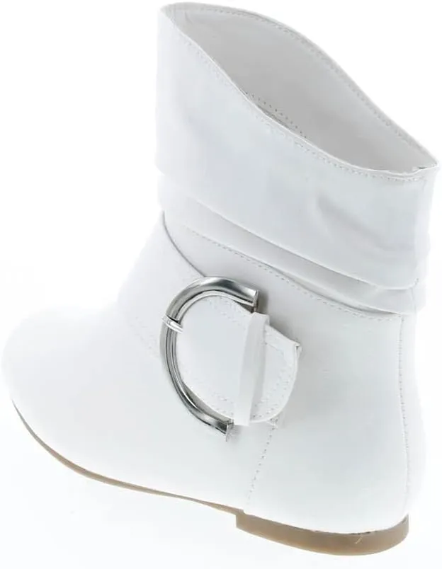 TOP Moda Women's Ankle Booties Buckle Mid Calf Buckle Slouch Flat Heel Strap Fashion Shoes