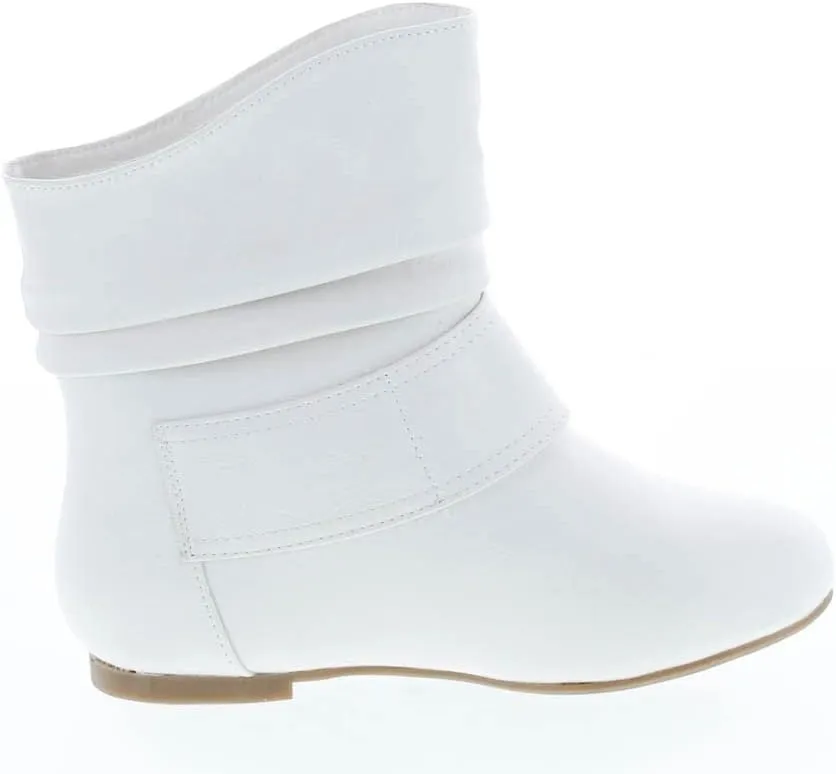 TOP Moda Women's Ankle Booties Buckle Mid Calf Buckle Slouch Flat Heel Strap Fashion Shoes