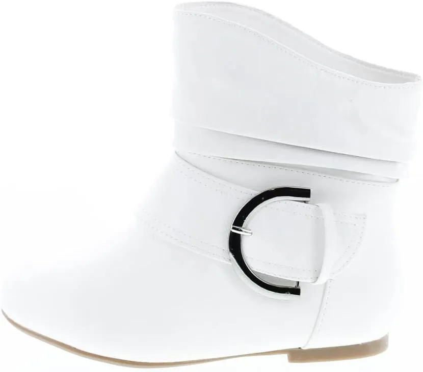 TOP Moda Women's Ankle Booties Buckle Mid Calf Buckle Slouch Flat Heel Strap Fashion Shoes