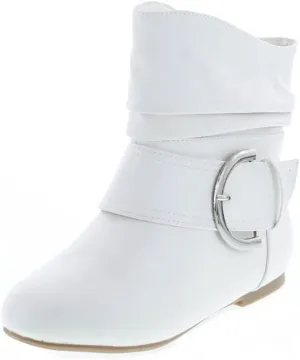 TOP Moda Women's Ankle Booties Buckle Mid Calf Buckle Slouch Flat Heel Strap Fashion Shoes