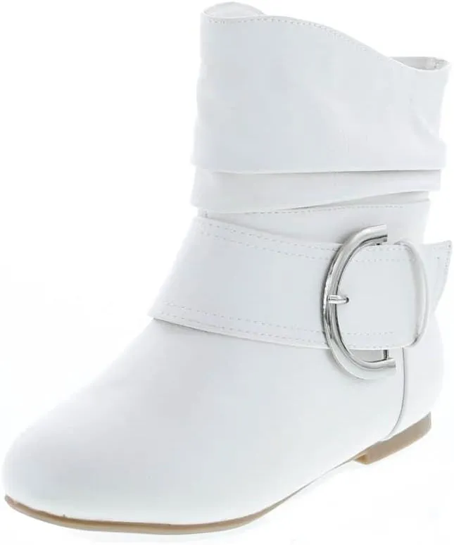 TOP Moda Women's Ankle Booties Buckle Mid Calf Buckle Slouch Flat Heel Strap Fashion Shoes