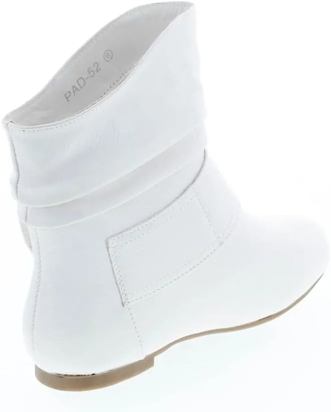 TOP Moda Women's Ankle Booties Buckle Mid Calf Buckle Slouch Flat Heel Strap Fashion Shoes