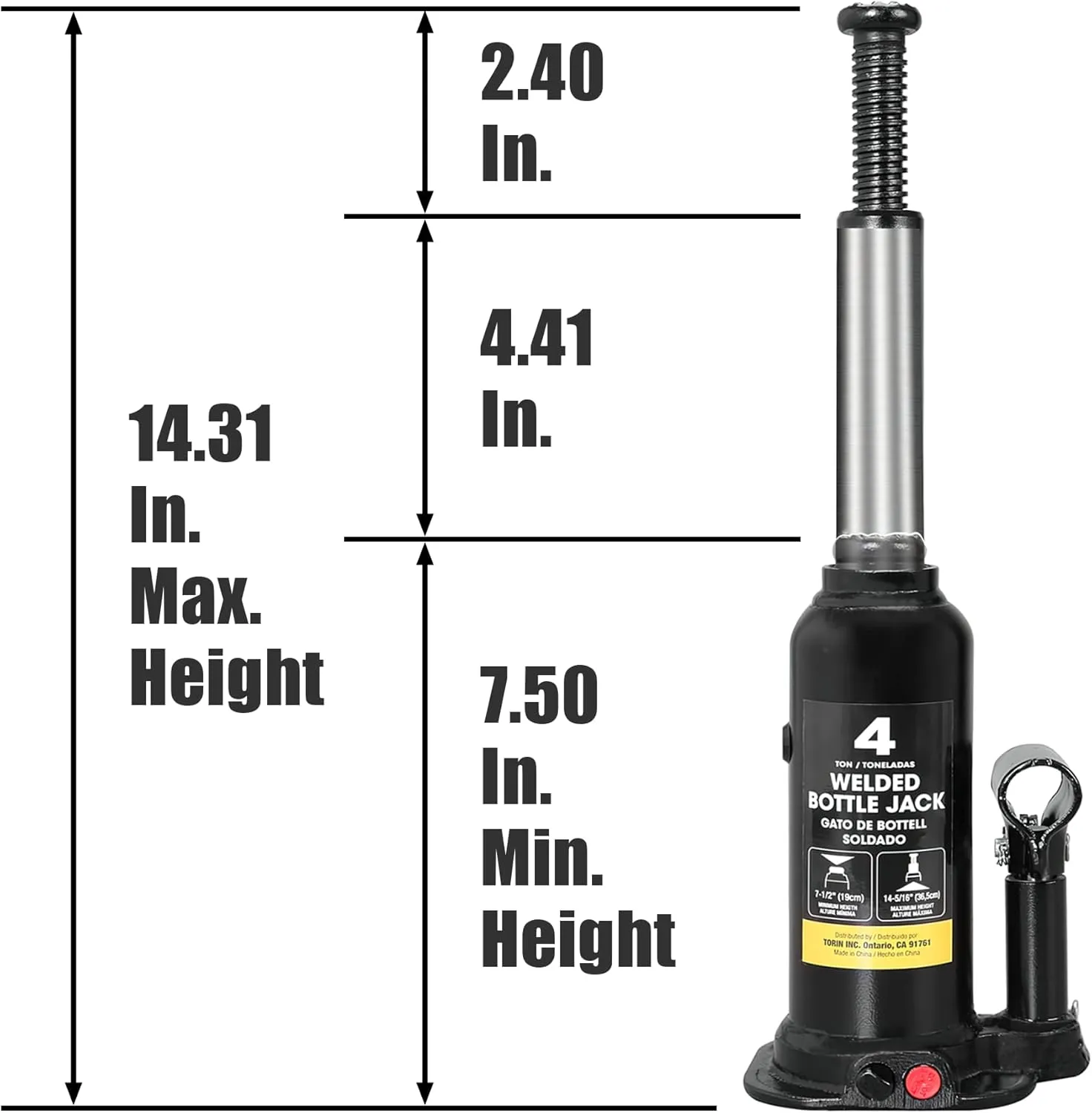 Torin 4 Ton (8,000 LBs) Capacity Hydraulic Welded Bottle Jack, AT90403BB , Black